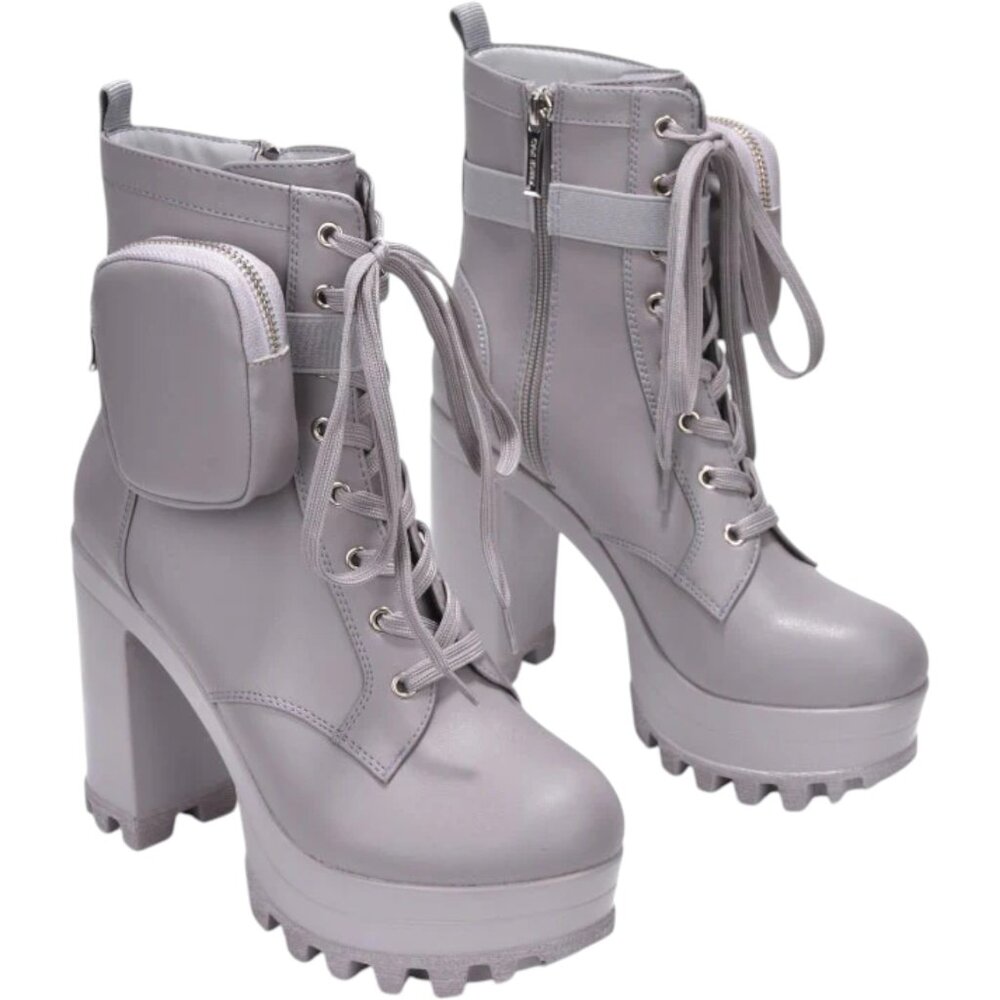 Cape Robbin Moniker gray high block heel platform lug sole lace up booties sz 10